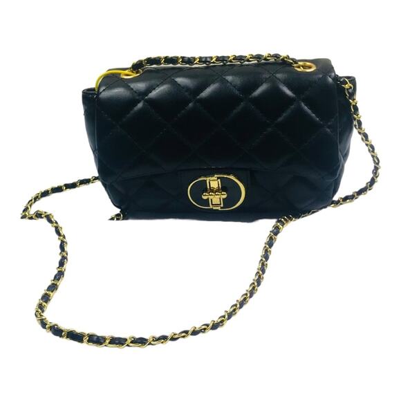 Fashion Design Black Quilted Gold Chain Crossbody / Shoulder Bag - Picture 4 of 15